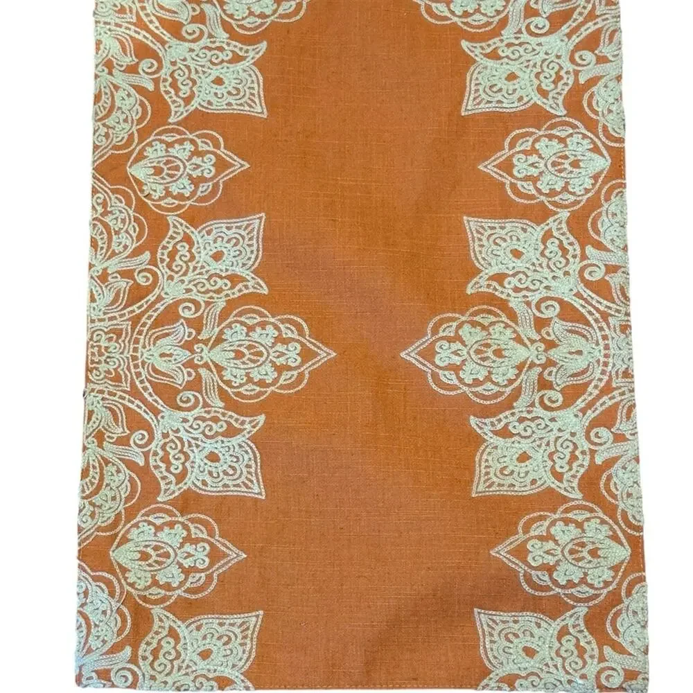 Nicole Miller Home Rust with Ivory Embroidered Table Runner 16 x 72